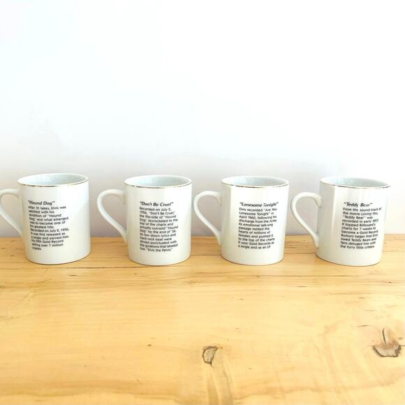 Vintage Set 4 80s Elvis Presley Coffee Cup Mugs 24K 50th Collector Porcelain - Picture 2 of 16